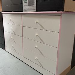 Eight Drawer White With Pink Trim Dresser Cajonera