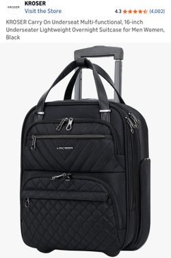 KROSER Carry On Underseat Multi-functional, 16-inch Underseater Lightweight Overnight Suitcase for Men Women, Black