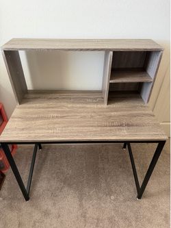 Modern wood grain desk with hutch