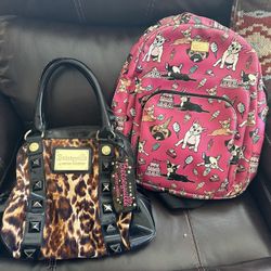 Betsey Johnson Vintage Y2K Purses – Pink Frenchie Backpack + Leopard Bag – 2 for $10