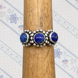 Handcrafted Genuine Lapis Lazuli & Solid Sterling Silver Ring - Sz 7