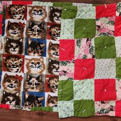 Handmade Cat Floral Quilt Throw 29x53