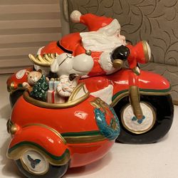 Vintage Fritz & Floyd Santa Harley Cookie Jar Collectible