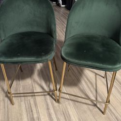 2 Green Velvet Bar Stools 