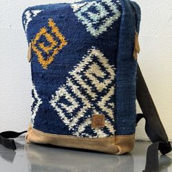 Achiote Backpack Blue White Wool Leather 