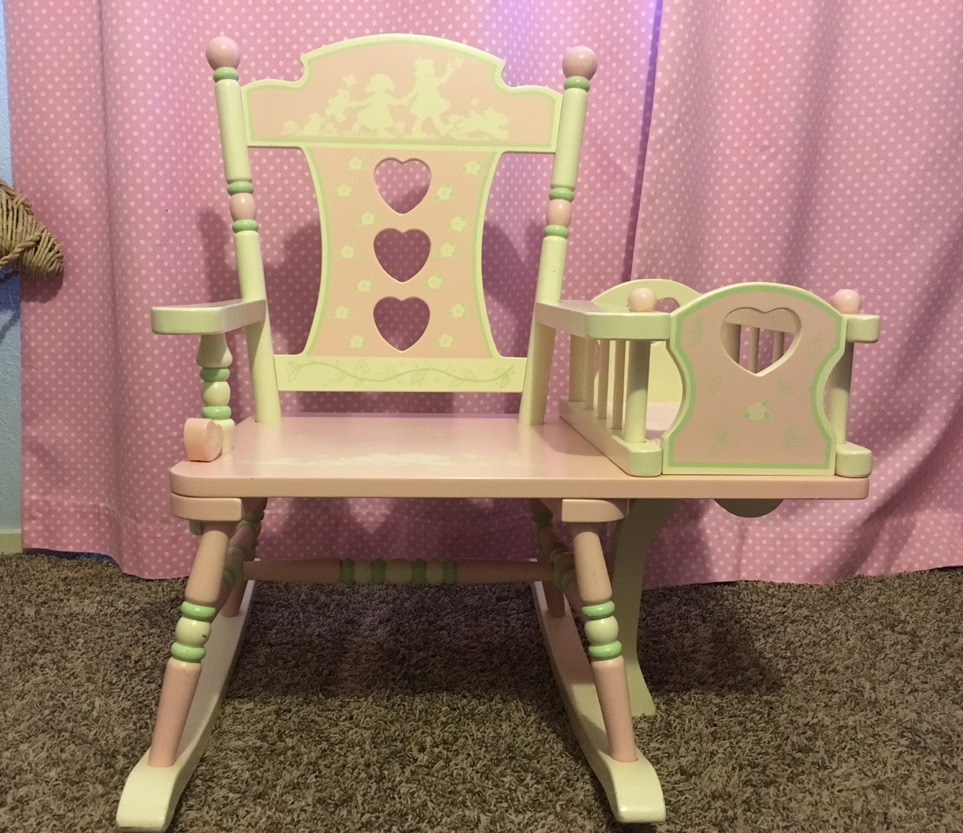 Rock A Buddies Little girl and her doll rocking chair with lullaby pull string music