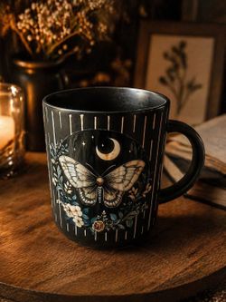 Black Moth Moon Mug – Aesthetic Gothic Coffee Cup 🌙🖤