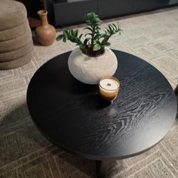 Modern Round Coffee Table 27.5" in Black Wood - Excellent Condition - Owned Less Than 1 Year