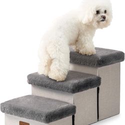 Dog Stairs Dog Steps Dog Ramp for Small dogs and Cats,Pets Stairs Pets Steps with High density lightweight Sponge Suitable for High Beds Sofa(3-Step,G