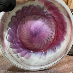 Large 20” Hand Blown Art Glass Multi Color Bowl Sculpture