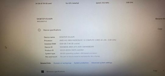 Lenovo Ideacenter AMD A12 8Ram 128SSD Wifi  keyboard,mouse screen 24" Win 11-Office  Great Condition