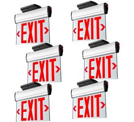 Red Led Edge-Lit Exit Sign, Aluminum Housing Double-Sided Mirrored Rotating Acrylic Plate