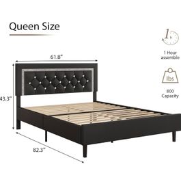 Queen bed frame black leather