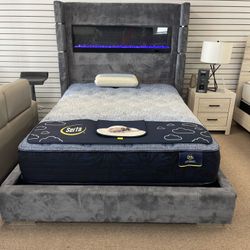 QUEEN SIZE FLAME VISUALIZER BED FRAME GREY ,corduroy Fabric 