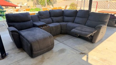 Large Gray Sectional Sofa with Recliners