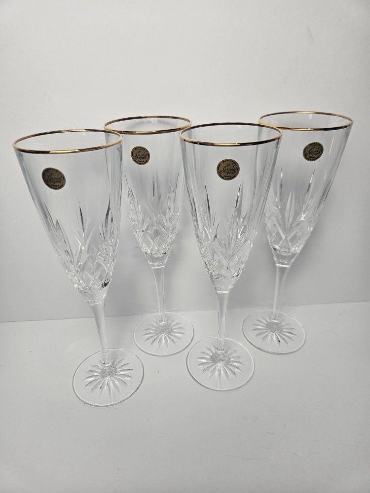 Cristal D'Arques-Durand VTG Crystal William Pattern Flutes Gold Rim (Set of 4)