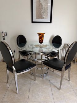 Round Glass Top Dining Table with 4 Chairs