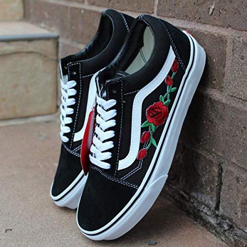 Custom Rose Patch Vans Old Skool Size 8.5 Brand New