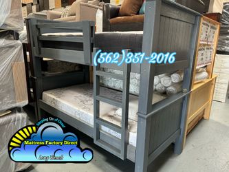 Double Twin Gray Bunk Bed Heavy Duty Pine Wood Litera Gris