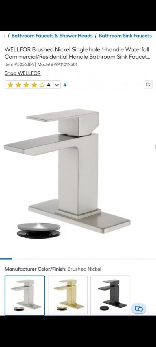 WELLFOR Brushed Nickel Single hole 1-handle Waterfall Commercial/Residential Handle Bathroom Sink Faucet...