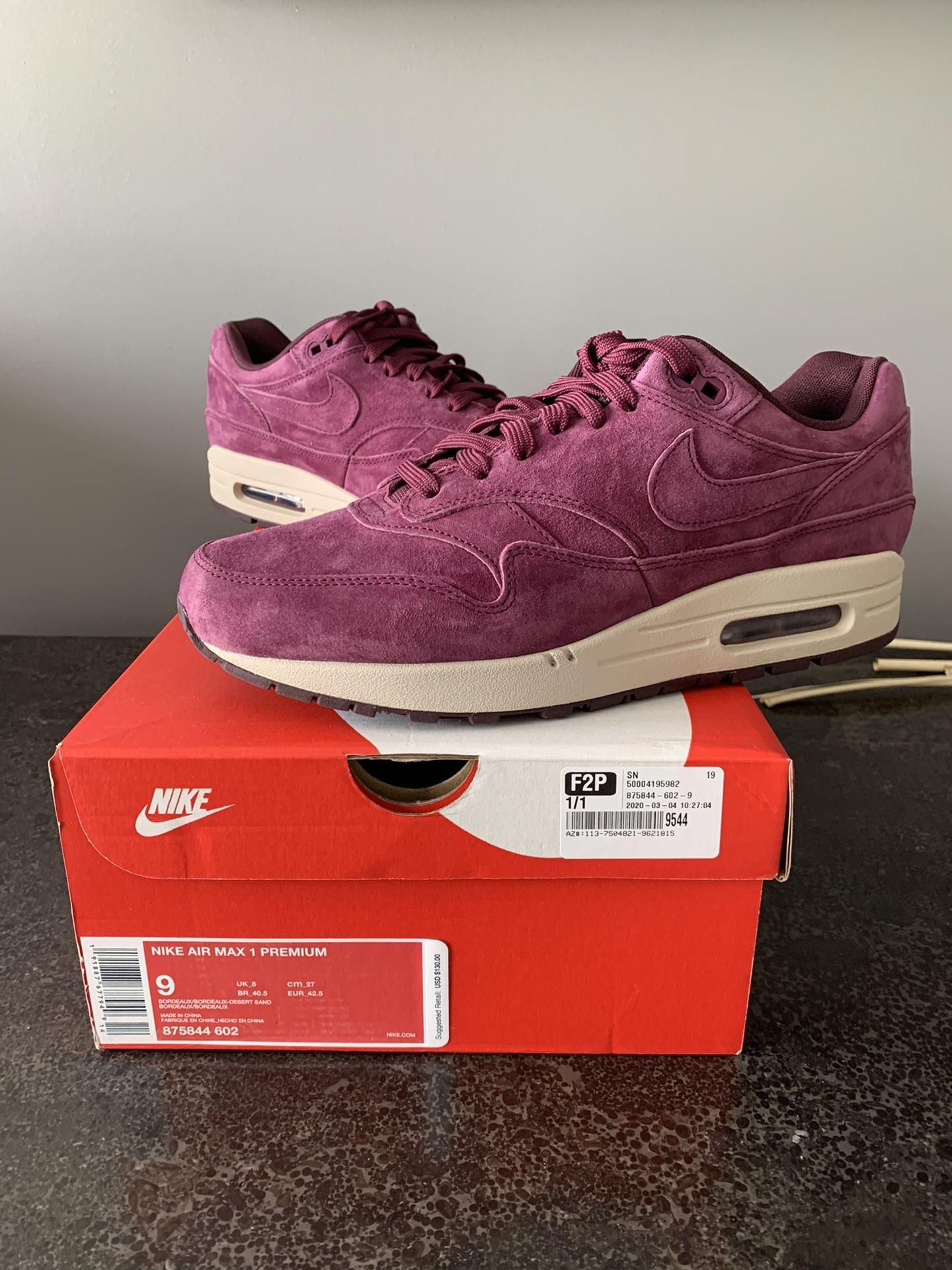 BRAND NEW! Nike Air Max 1 BordeauxSize 9