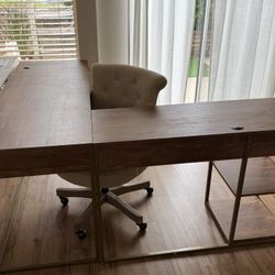 Walnut L-Table Desk and Chair, Wayfair Brand 