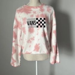 VANS Pink White Wide Sleeve Tie Dye Cropped Sweatshirt Small
