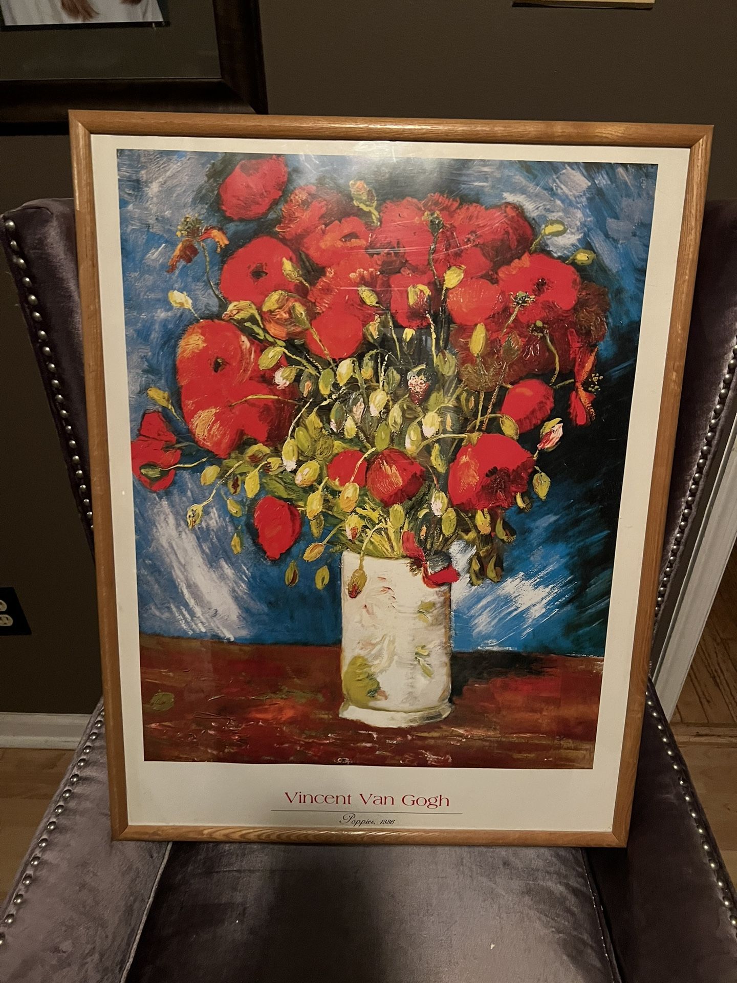 30”x23” wood framed Vincent VanGogh Poppies in a vase print p/u in Jamison, PA 