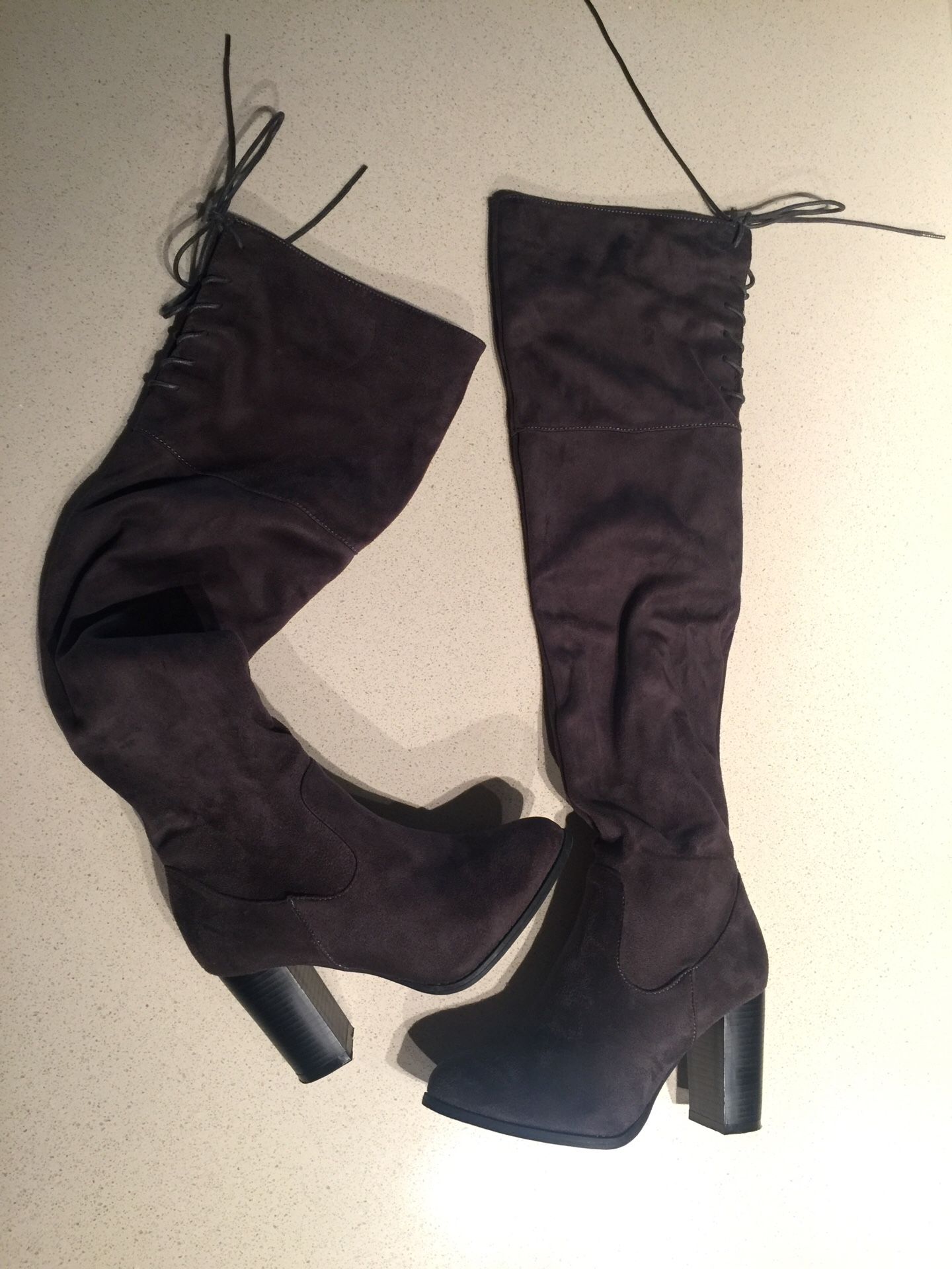 Dark charcoal thigh high boots