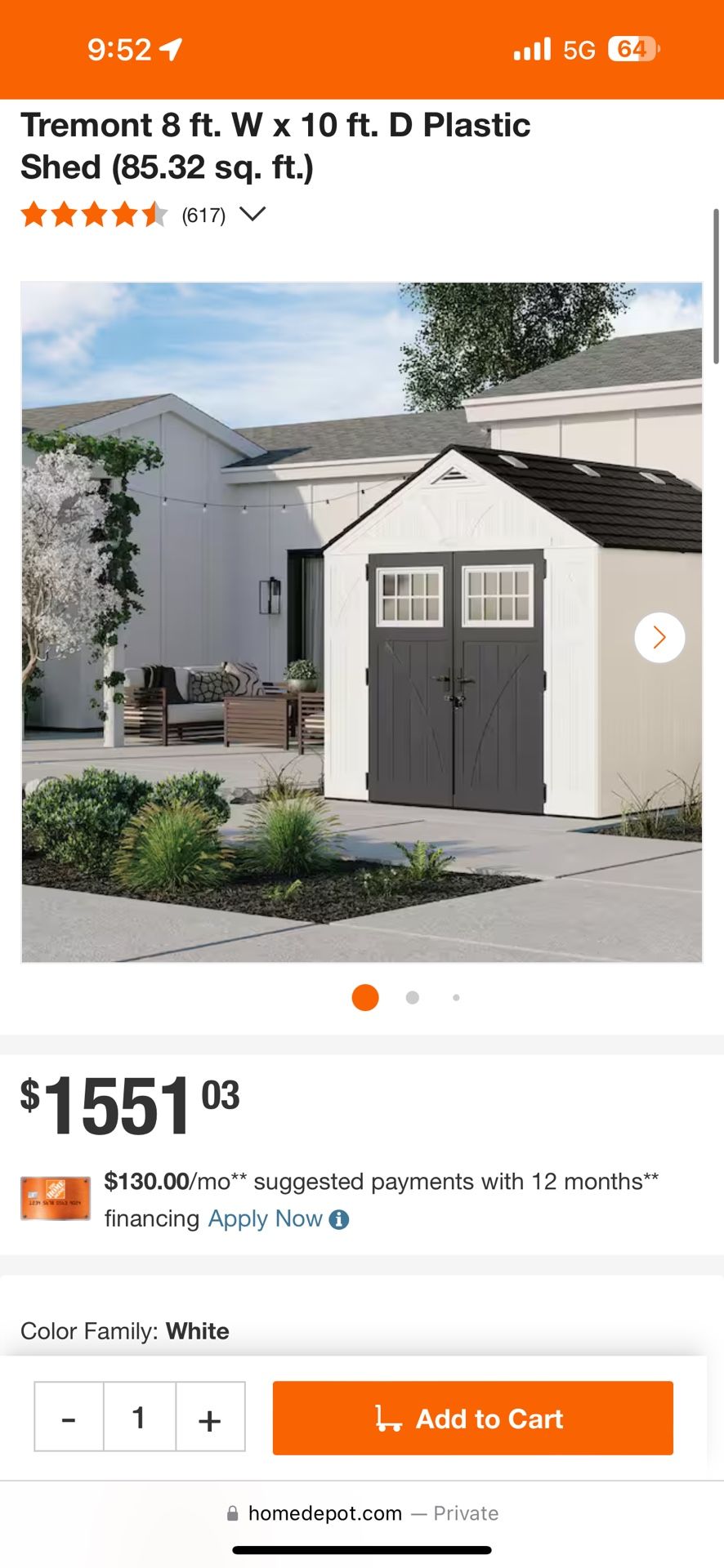 Fremont 8 X 10 White Shed