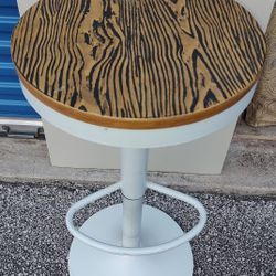 Faux distressed wood round top height adjustable bar stool
