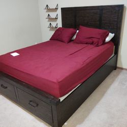 Bed Frame, Mattress, 3 Drawer Dresser/Nightstand Like New Less Than One Year Old