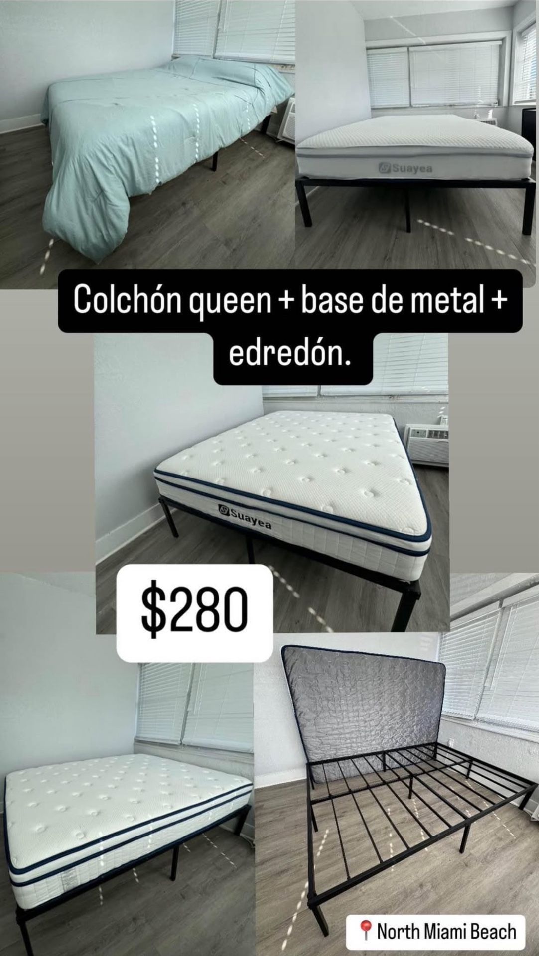 Queen Bed+metal Frame+blanket