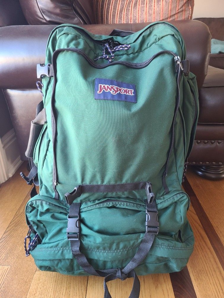 Vintage JANSPORT Hunter Green Hiking Camping Backpack Hip Belt Internal Frame Duffel Bag #41868 Large