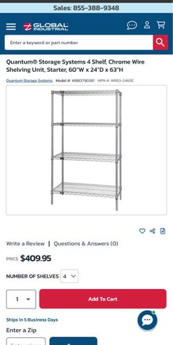 Quantum Storage 4 Shelf, Chrome Wire Shelf 60"W × 24"D × 63"H racks