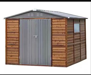New in Box Assembly Required 8x8 FT Outdoor Tool Shed Wood-Iron Combination Storage Shed w/ Vent