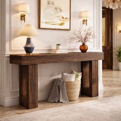 Console Table, Wooden Rectangular Sofa Table Behind The Couch, Farmhouse Entryway Table for Entrance, Hallway, Living Room (Rustic Brown)