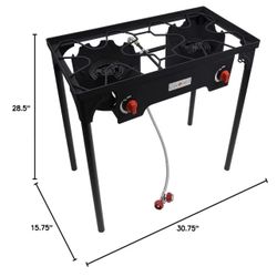 Estufa de campamento de dos quemadores de propano de doble quemador para exteriores, propano de alta presión, 2 quemadores, regulador PSI ajusta