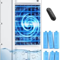 Evaporative Air Cooler, Swamp Cooler Air Conditioner w/ 12H Timer for Auto-off, 6 Upgraded Ice Packs, 3-Speed Windowless Air Conditioner, Smart Remote