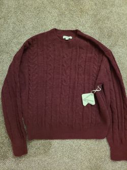 COCOVEVE burgundy cable-knit crewneck sweater