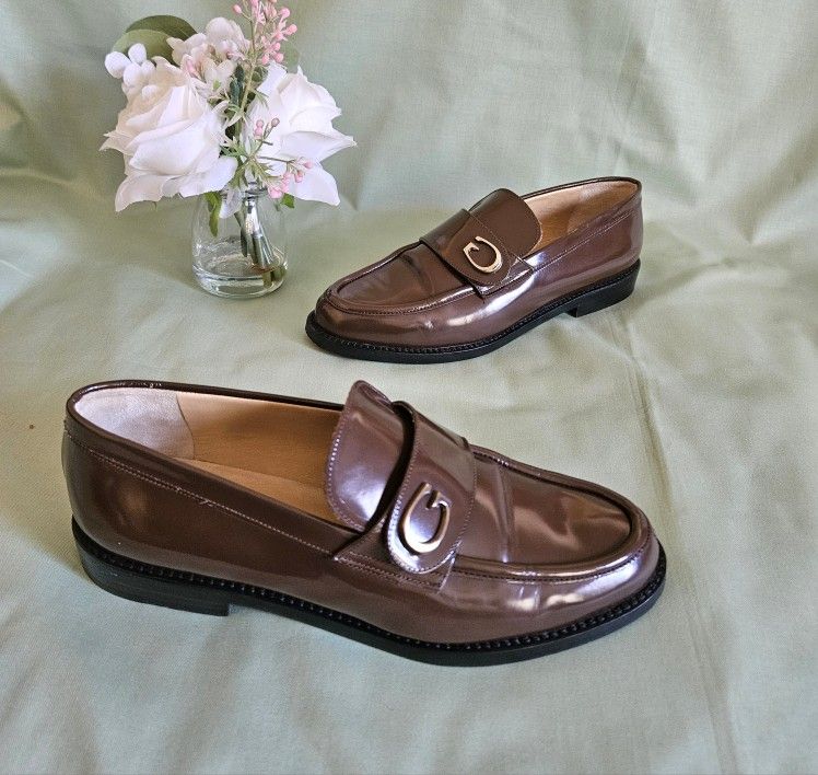 Women's Gucci Brown Patent Leather High-End Casual Shoes Size 6 US