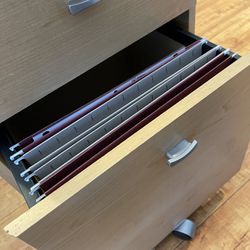 Wooden File Cabinet with Rollers and Drawer