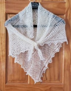 Orenburg Downy Shawl Goat wool Down Russian Warm Openwork Pattern White approximately 43"x40". Vintage 1970s. Made in the Soviet Union, in a country t