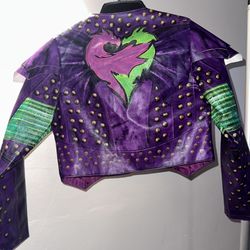 11/12 Disney Disfraz Niña Princess Descendants 2 Mal Costume Jacket Faux Leather Studded Halloween Euc 