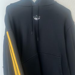 Black Adidas Hoodie, Yellow Stripes