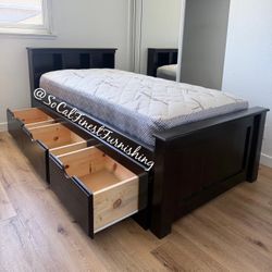 Twin Bed And Drawers With Mattress 