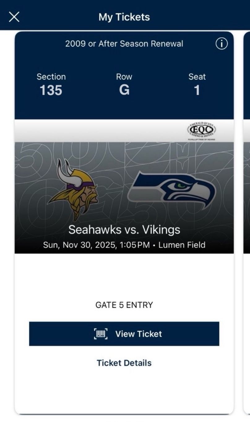 Seahawks Vs Vikings - Sun Nov 30