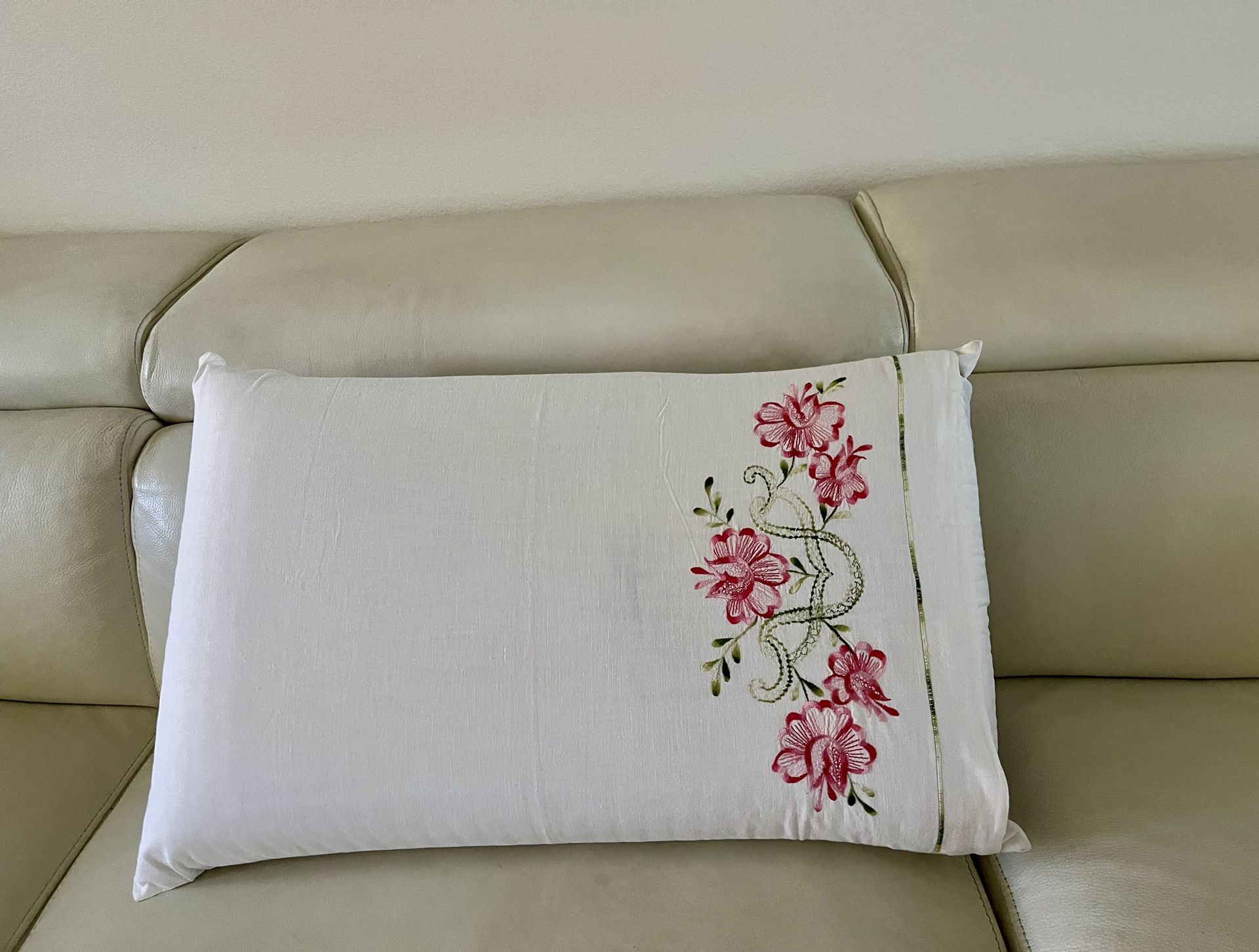 Floral Embroidered White Pillow case 19/26 Inches 