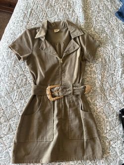 Olive Corduroy Mini Dress with Belt