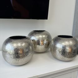 Set Of 3 Silver Vase/Bowls